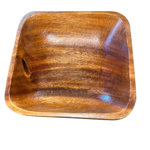 Vintage Wooden Bowls Genuine Teak Set Square 4 Small Bowls 1 Large Serving Bowl - Picture 3 of 5
